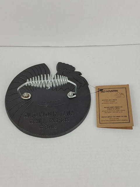 Old Mountain Pre Seasoned Rooster Shaped Bacon / Grill Press 7 1/2 Inch Diameter