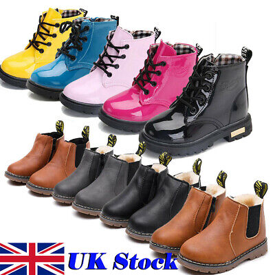 UK Kids Ankle Boots Boys Girls Winter Warm Snow Boots Chelsea Fur Lined Shoes A+