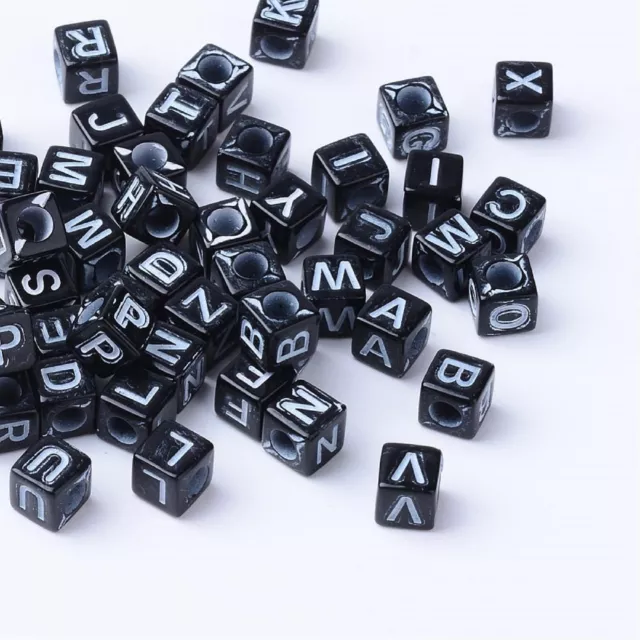 Lot 10 Perles Lettre Au Choix Alphabet Cube Noir/Blanc Bijoux 6 Mm De A -Z