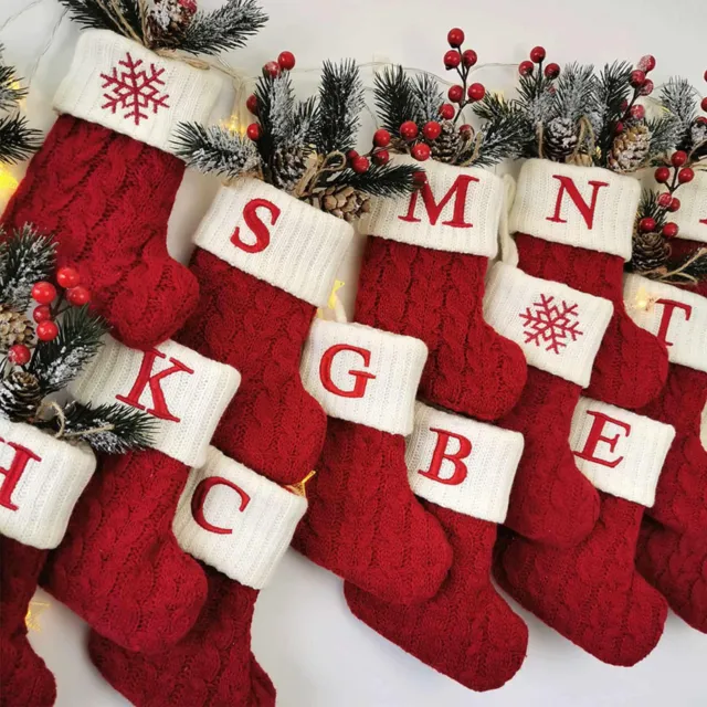 Christmas Socks Letter Christmas Socks Embroidered Hanging Knit Stocking