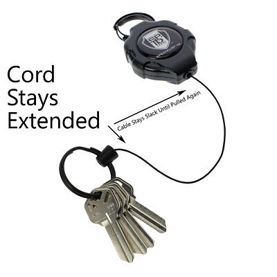 Heavy Duty Retractable Ratchit Keychain Tether Reel w Carabiner (STAYS EXTENDED)