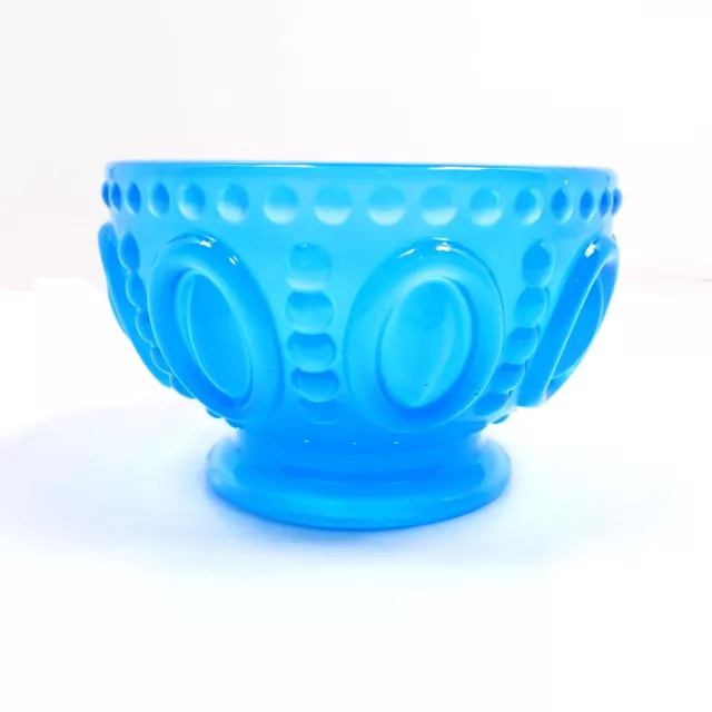 Small Handmade Neon Blue Resin Decorative Footed Bowl with Oval and Dot Pattern