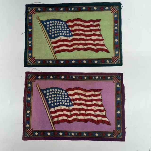 2 Vintage Antique Cigar Tobacco Flannel Felt USA 48 Star Flag 8.5x5.5” c1910s