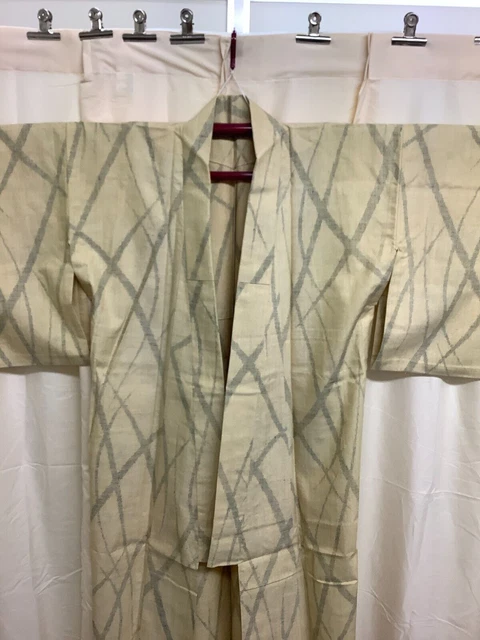 Japanese Vintage Kimono pure silk cream Traditional length 64.17 inch used 2