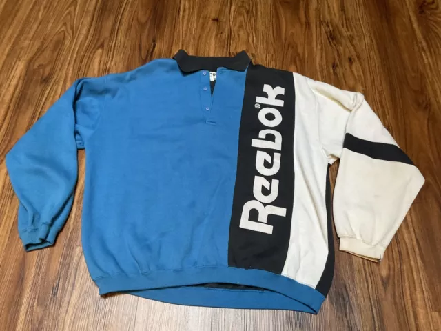 Sudadera deportiva vintage años 80 Reebok con botones diseño general para hombres M