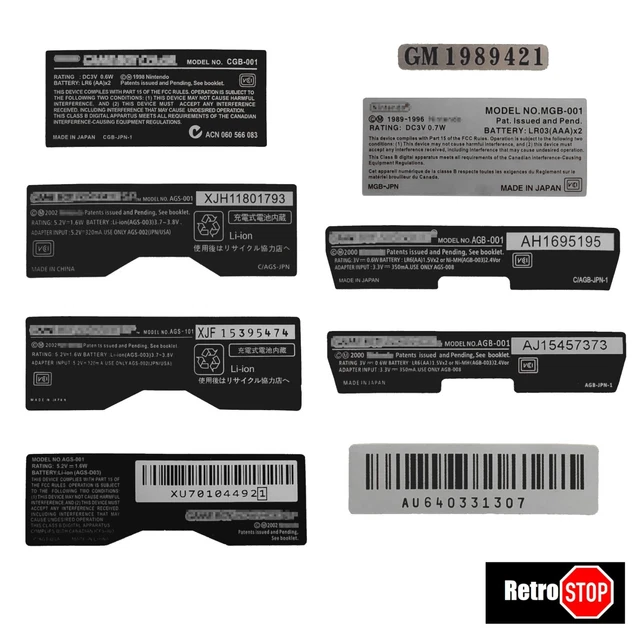 Replacement Sticker Nintendo Gameboy Classic Color Pocket GBA Sp Serial Number