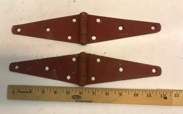 Pair Large Vintage 21'' Farm Barn Door Gate Strap Hinges Old Red Paint Patina