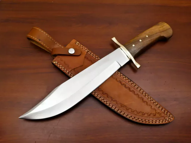 Custom Hand Made D2 Blade Steel Bowie Hunting Knife- Rose Wood/Brass Guard