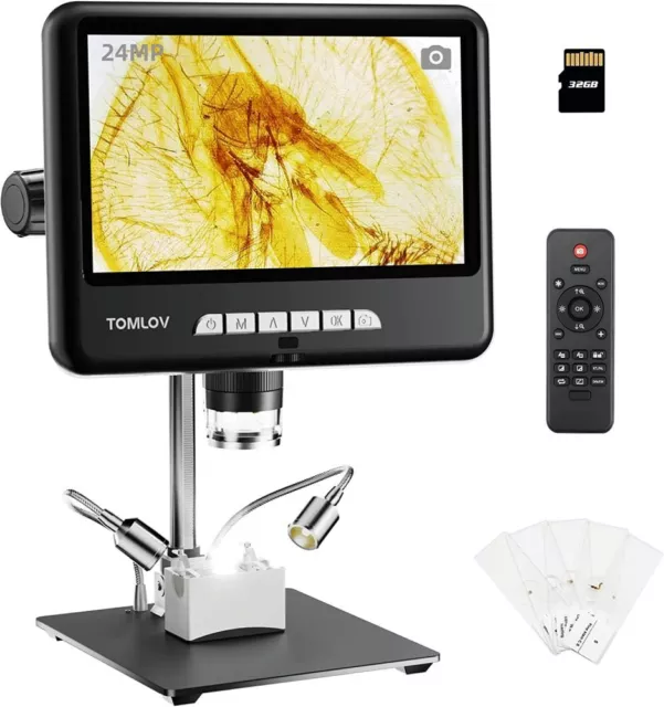 TOMLOV 10.1 inch IPS LCD Digital Soldering 10" HDMI 24MP Stand Coin Microscope