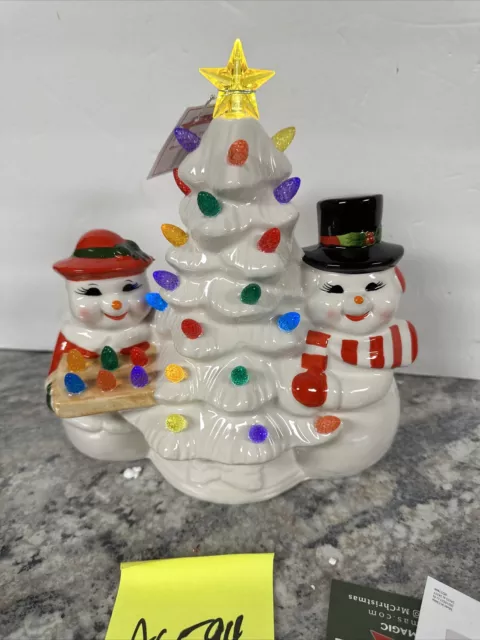 Rare Mr Christmas mr & mrs snowman  Lighted  Ceramic Tree 9.5” white  new