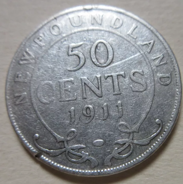 1911 Canada Newfoundland SILVER Half Dollar Coin. Fifty Cents 50c (H546)