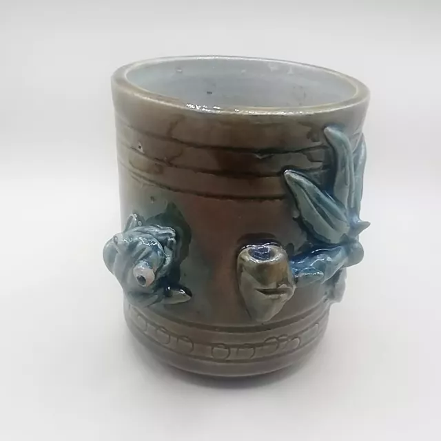 Majolica Pottery dish with Frog and Bamboo Planter
