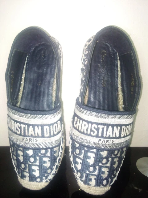 Christian Dior Womens Granville Espadrille  Blue Oblique Embroidered Cotton