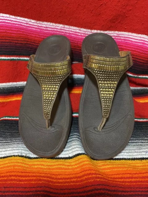 FitFlop Womens Size 9 Lulu BRONZE Thong Flip Flop Comfort Sandals Shoes