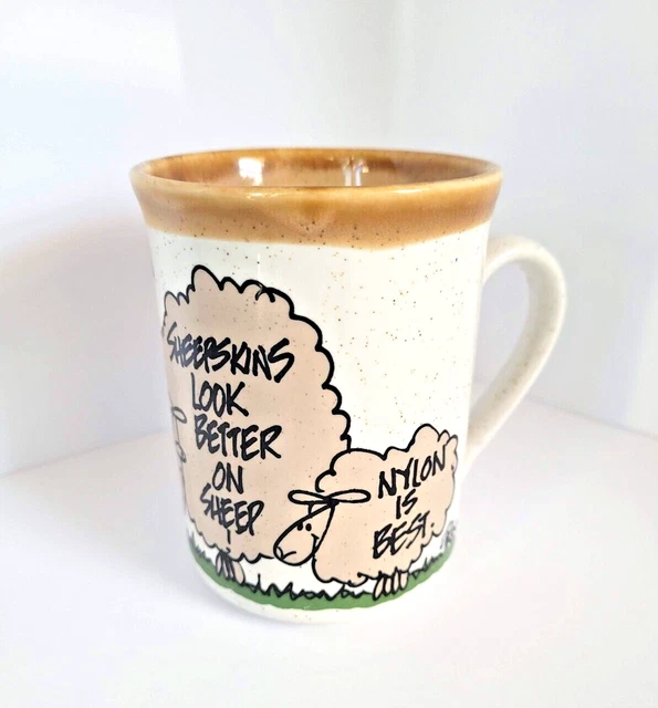 Wales  Sheep Mug " Sheepskins look better on Sheep" " Nylon is Best"  4in