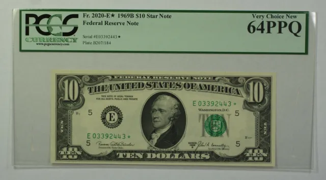 1969B $10 Bill *STAR* Federal Reserve Note FRN PCGS 64PPQ Fr. 2020-E (A)