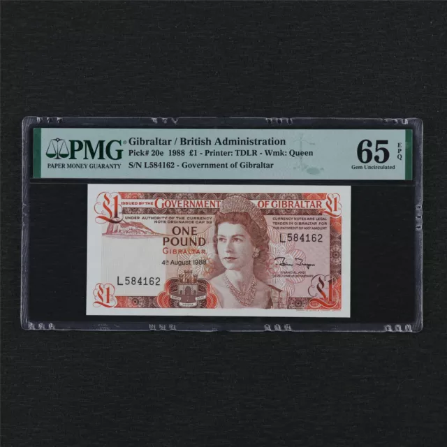 1988 Gibraltar British Administration 1 Pound Pick#20e PMG 65 EPQ UNC