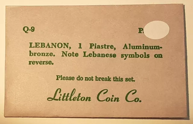 1955 Lebanon 1 Piastre Aluminum-Bronze Coin  BU in Littleton Envelope 3