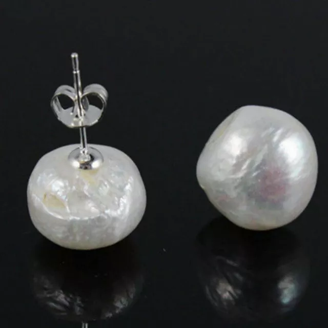 Fashion huge 13-14mm white pearl earrings 925 silver ear stud Wedding Hook