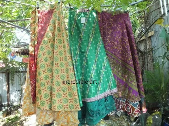 Wholesale Lot Vintage Silk Sari Wrap Skirts Recycled Magic Bohemian Multicolor , 2