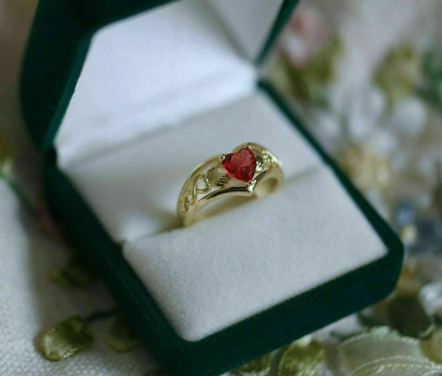 2Ct Heart Cut Red Garnet Lab Created Engagement Ring 14K Yellow Gold Over