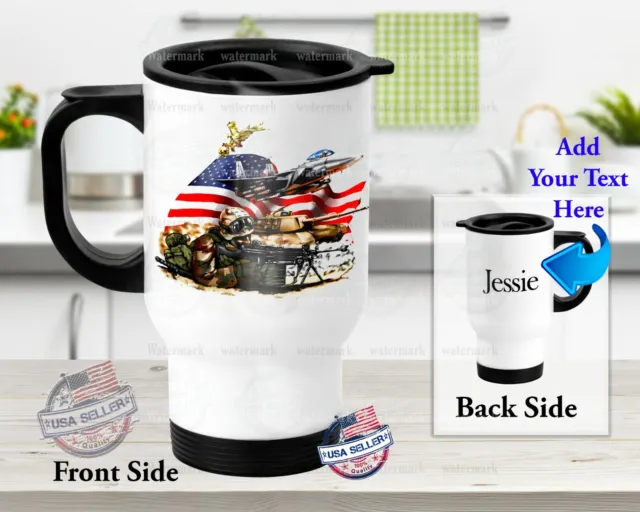 Personalized Stainless Steel Tumbler 14oz Travel Mug US Army Military with Name