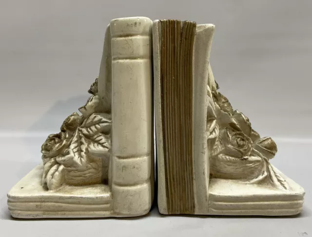 Universal Statuary Mid Century Chalkware Bookends Set Floral Flowers