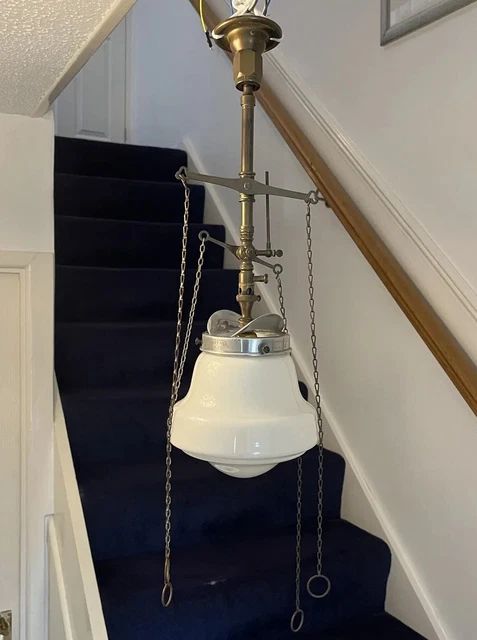 Antique Brass & Glass Converted Gas Ceiling Light