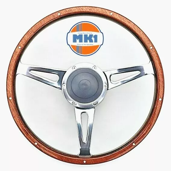 Mk1 Coche Clásico Piezas Madera Pulido Botón de Bocina Volante Y Boss Kit
