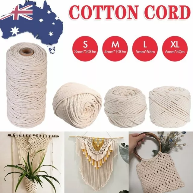3/4/5/6mm Macrame Rope Natural Beige Cotton Twisted Cord Artisan Hand Craft AU