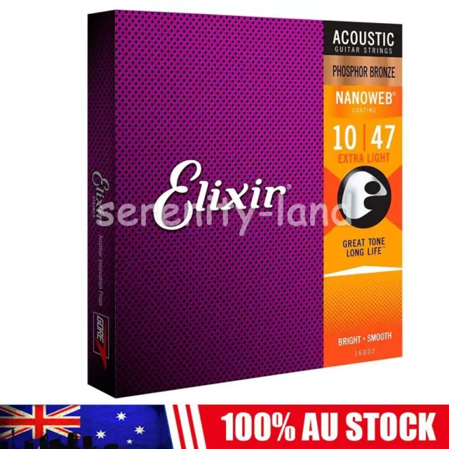 Elixir 16002 Acoustic Guitar Strings Nanoweb Extra Light 10-47 Phosphor Bronze M