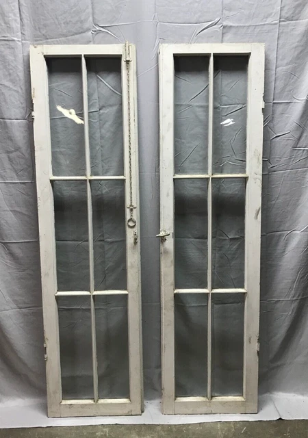 Antique Pair 6 Lite Casement Window 16x61 Vintage Shabby White Old Chic 159-23B 7