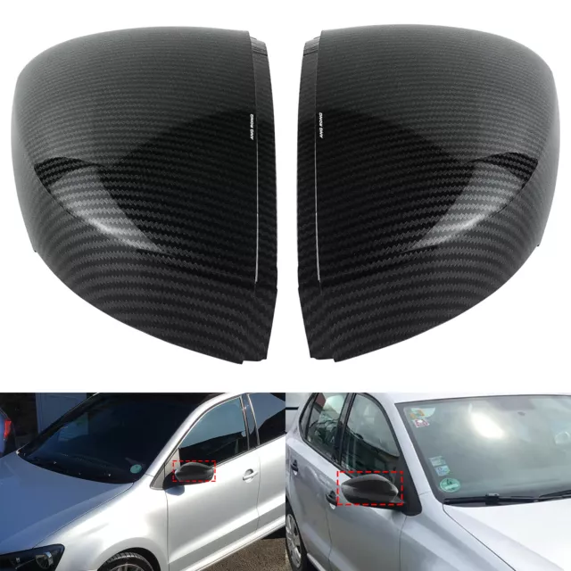 2x For VW Polo 6R 6C 09-17 UP 16+ Carbon Fiber Style Wing Door Mirror Cover Caps