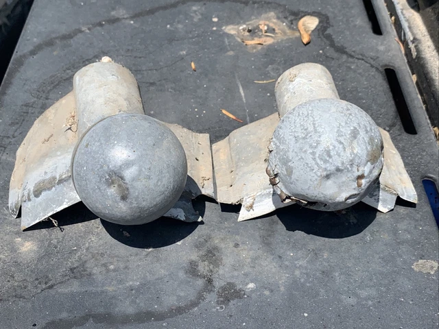 Set Of 2 Vintage Galvanized Roof Ridge Ball End Cap Finials