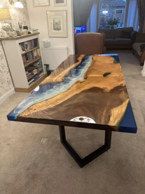 Solid American Walnut River Blue Resin Table Dining Table Uk Seller 2