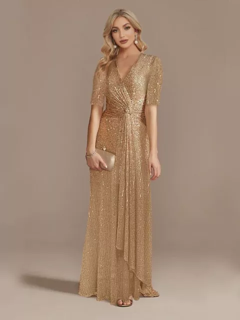 Luxury V-neck Evening Gown Ladies Banquet Floor-length Dress Sequin Evening Ball