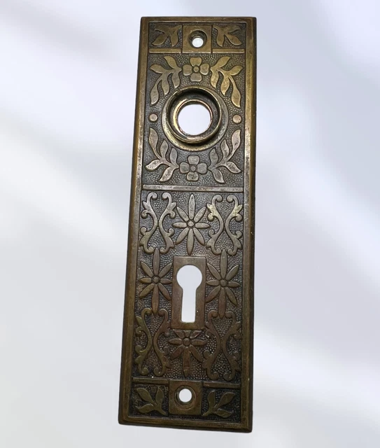 Antique Ornate Brass Eastlake Lockwood Door Knob Back Plate 5.75 X 1.75”