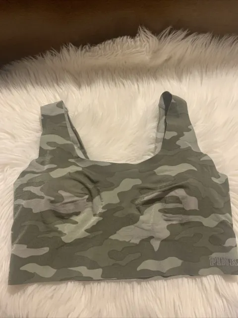 victoria's secret pink Seamless Bralette Large Army Camo Green NWOT