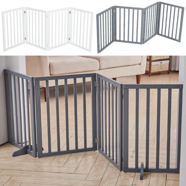 3/4 Panels Folding Pet Gate Freestanding Wooden Dog Fence Safety Barrier Divider