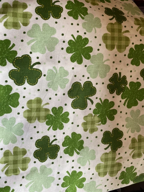 White cotton with Shamrocks   fabric 42 wide  by yard