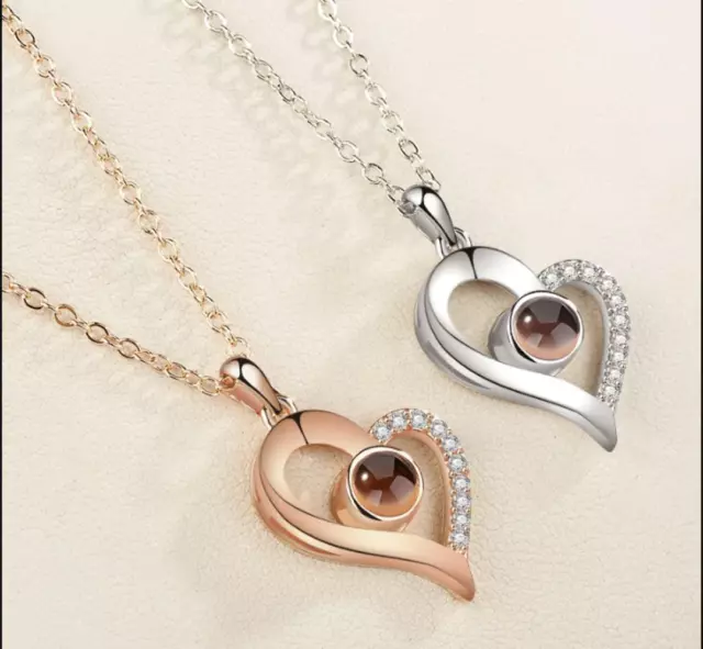 I Love You’ in 100 Languages Projection Heart Necklace – 2 Colours!