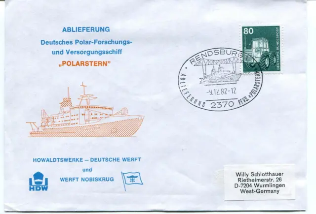 1982 Polarstern ABLIEFERUNG Rendsburg Polar Antarctic Cover
