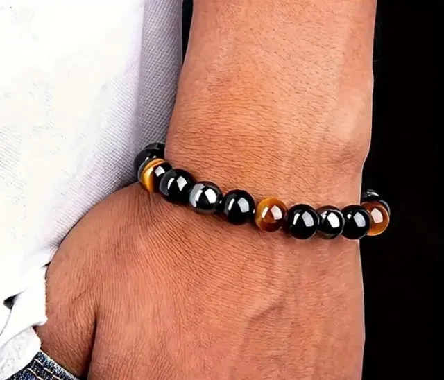 Bracelet Perles Oeil de Tigre obsedienne Noire  Et Hematites Pierre Naturelle