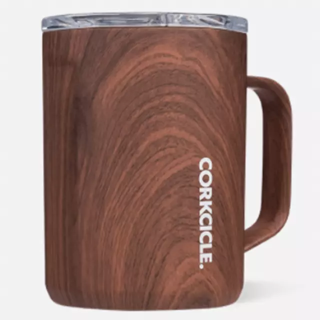 New Corkcicle 16 Oz Stainless Steel Walnut Wood Coffee Mug Triple Insulated