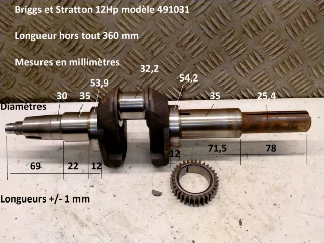 Moteur Briggs & Stratton 12 Hp modèle 491031 - Vilebrequin longueur 360 mm