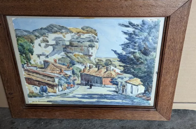 Aquarelle originale Tableau rue d'un Village du midi MG Tourneur