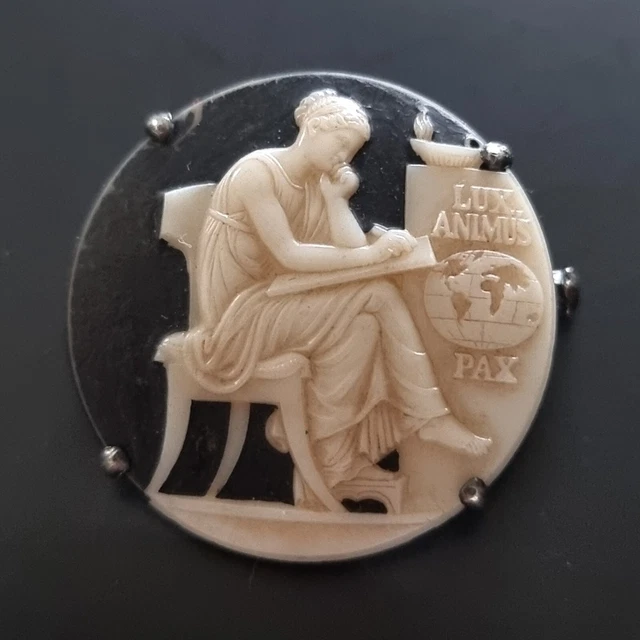 Broche Ancienne émaillée E.G. Limoges - Pâte De Verre Rose Et Argenté - Bon état Vintage