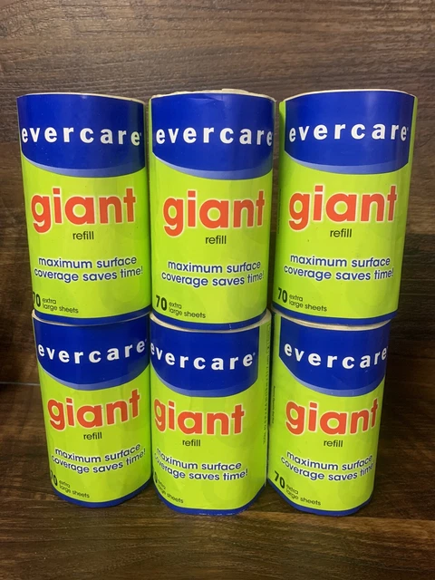 6Evercare Giant Extreme Stick Plus Lint Roller REFILL 70 Sheets READ DESCRIPTION