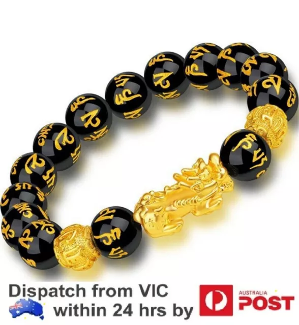 Feng Shui Black Obsidian Beads Pixiu Bracelet Attract Wealth Good Luck Jewelry