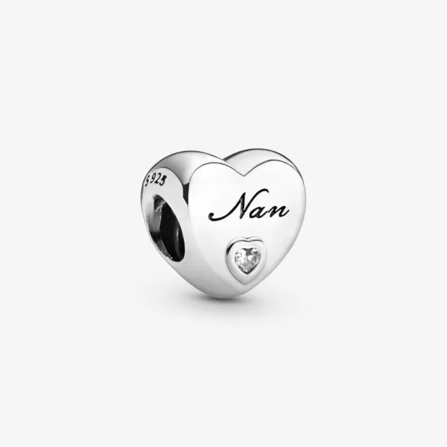 Polished Nan Heart Charm fit Bracelet and Necklace S925 Silver Plated C64